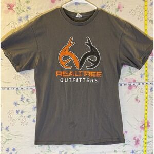 Realtree Camo Antlers Logo Gray Short Sleeve T-Shirt Hunting Size L